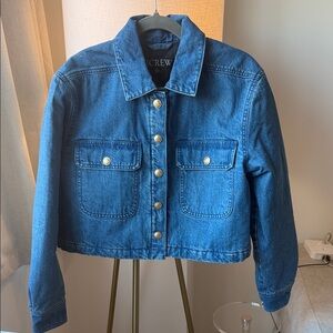 J.Crew Women's Quilted Blue Jean Jacket with Gold Buttons